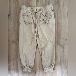 Blue Velvet Beige Drawstring Cargo Joggers